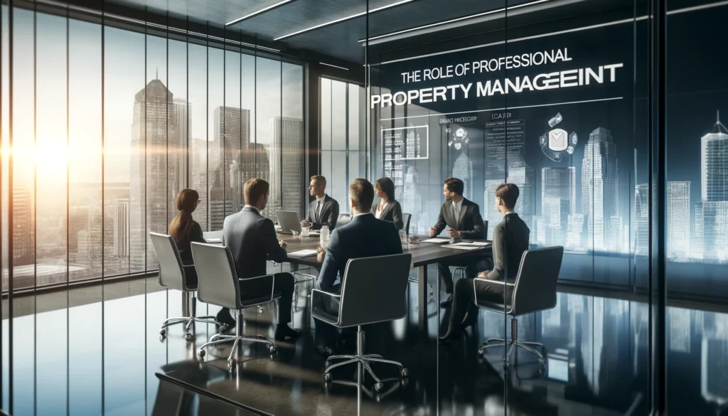 Property managers in a strategic meeting at a modern office.